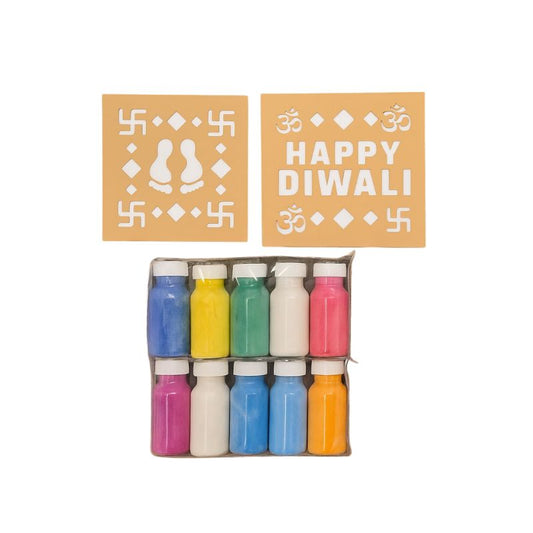 Puja Greh Rangoli Set - Stencil 2pcs & 10 Colour Bottles : 12pcs per box