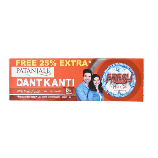 Patanjali Dant Kanti Fresh Active Gel Toothpaste - 144x100g (80g+25%extra)